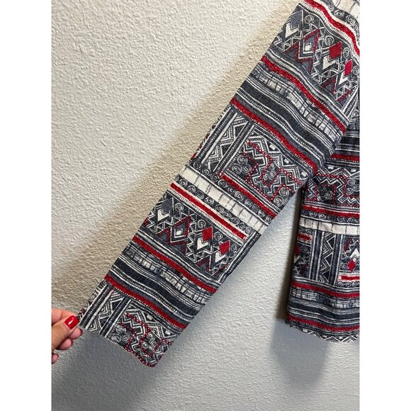 Coldwater Creek Women’s  Aztec-Inspired Long Sleeve Button-Down Jacket Linen-Ble - Picture 5 of 5